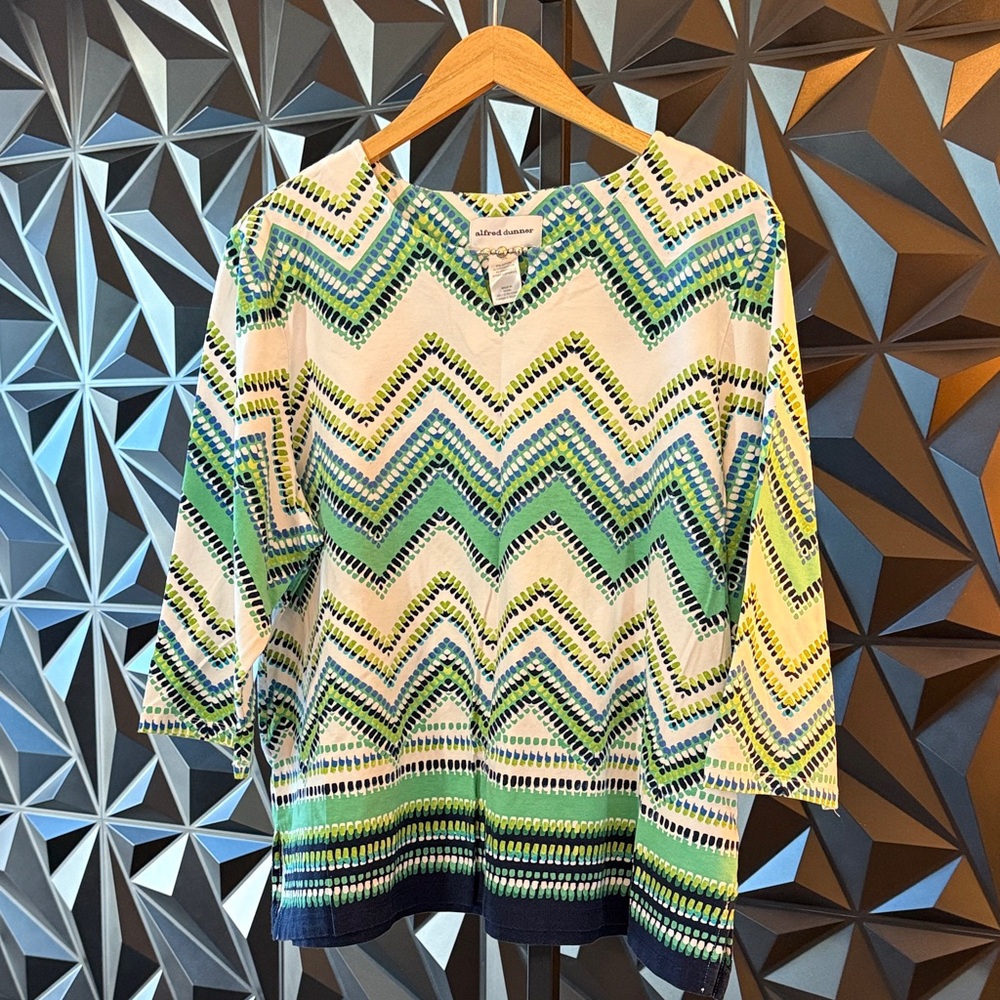 Alfred Dunner Green and Blue Chevron Tunic Top